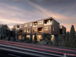 Rendering. Night view of the property