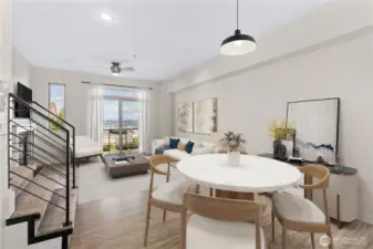 Virtually staged dining and living room
