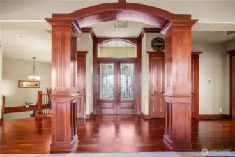 looking back at the formal entry with exquisite finishes