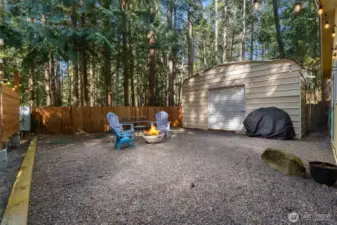 Large shed holds all kinds of outdoor toys and equipment.