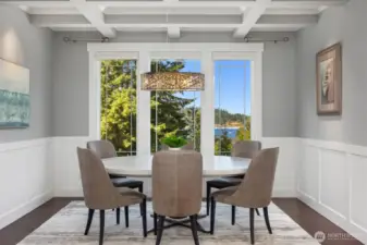 Spacious formal dining room with water views.