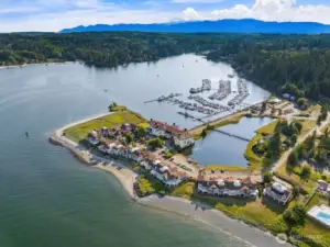 This shows The Inn at Port Ludlow with the adjacent Marina.  A great location to rent bicycles, kayaks and water craft.