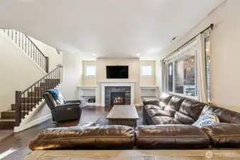 Great room with gas fireplace & built ins