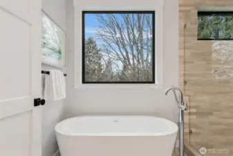 Soaking tub in the primary bathroom