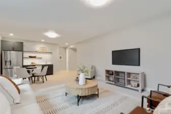 Lower level recreation room. 9 feet ceilings and built in wet bar with full sized refrigerator