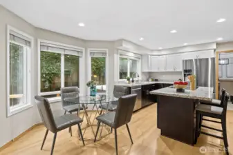 kitchen looks out to tree-lined fence.  Uber private.
