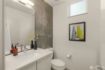 Powder room off living room area