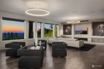 Spectacular Great room with gas fireplace, separate seating areas to take in the beautiful sunsets.