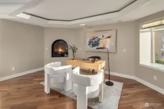 3rd bedroom.  Fireplace, built in’s, alcove lighting, and an amazing water view!