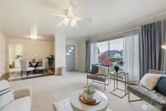 Living room connects to dining room