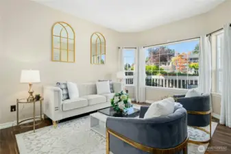 Spacious living room filled with natural light.