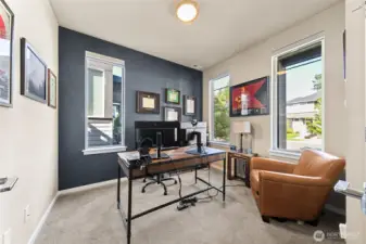 Office with french doors and lots of natural light.