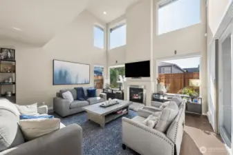 Dramatic two story great room with tons of natural light!
