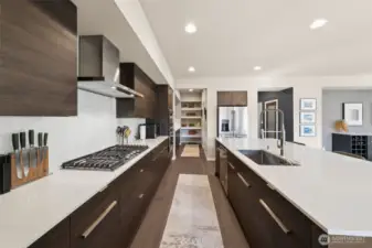 Straight shot to the butler's pantry and walk in pantry