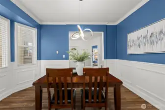 Classic Wainscoting and Modern Lighting create the perfect balance.