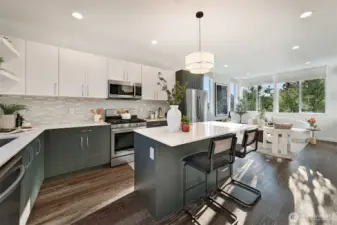 Large kitchen island, for cooking and dining