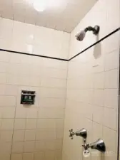 upstairs bathroom. Antique style tile