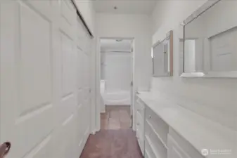 Large closet in primary bedroom with built-ins