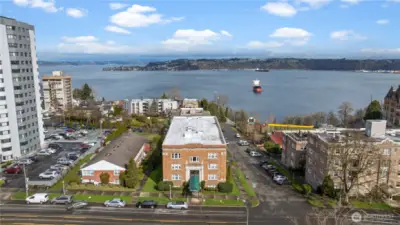 Ariel view of The Dorothy, the bay and Stadium HS