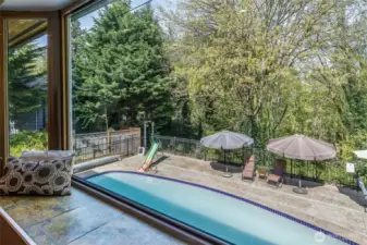 Enjoy Views of the Pool and Green Belt from the Living Room Window Seat