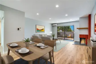 View of dining and living room area showing Virtual Staging.