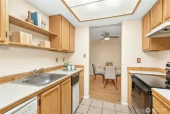 Kitchen opens to dining room