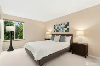 Extra large primary bedroom with access to bathroom.
