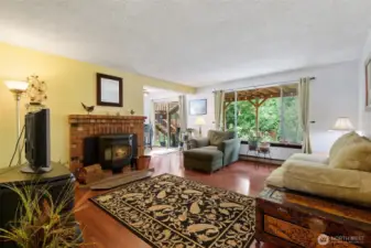 Living room with efficient pellet stove