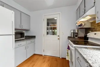 Kitchen looking towards garage door