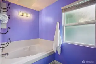 Soaking tub is perfect to relax in a the end of the day!
