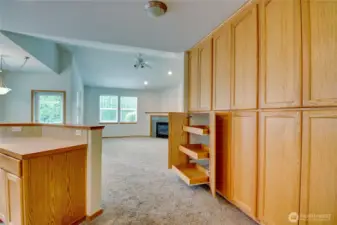 Ample storage with pull out shelving.