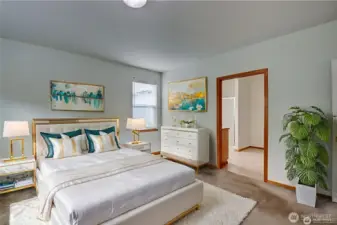 Primary bedroom virtually staged.