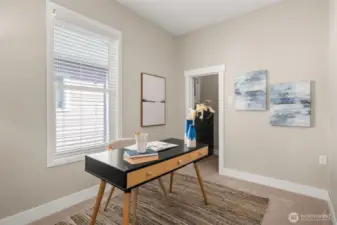Secondary bedroom on the main floor features built-ins in the closet.