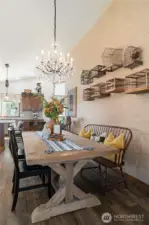 Dining table with restoration hardware lighting