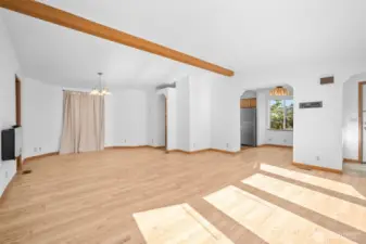 View towards the breakfast nook, and kitchen, functional flow.