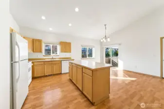 Kitchen with slider out to the back yard