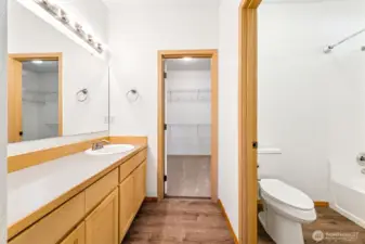 Primary bath with large walk in closet
