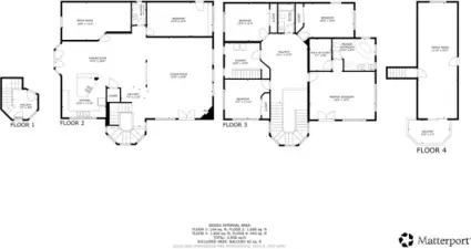 Matterport scan measured 3,836 total square feet of living area in the home.