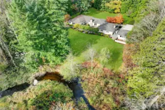 Spacious backyard with Bear Creek at the south tip of property