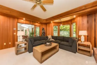 Cozy wood wrapped family room