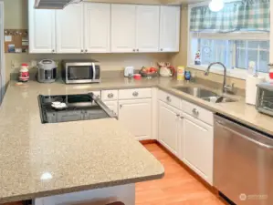 Kitchen with stainless dishwasher and stove top