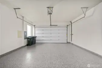 Fully finished garage with brand new epoxy finish.