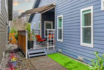 Extensive hardscape and high grade turf. This yard is beautiful, serene and very low maintenance!