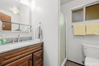Useful 3/4 bath off of living room & garage.