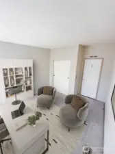 Virtually staged bedroom, as an office.