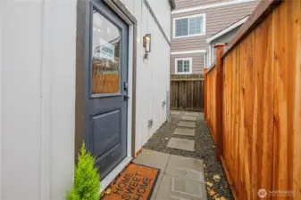 Door facing south. You can access this door from the walkway off of 38th straight ahead.