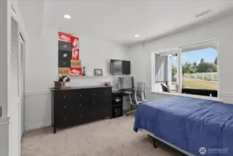 One of three spacious lower-level bedrooms.