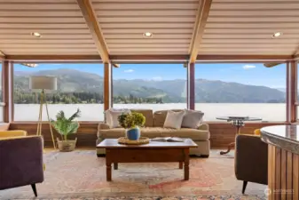 The living room is amazing and perched out into Lake Whatcom.