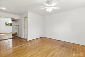 Bedroom 2, real hardwood floors, closet with mirror doors