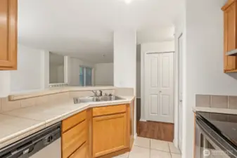 View from the kitchen toward the living room.